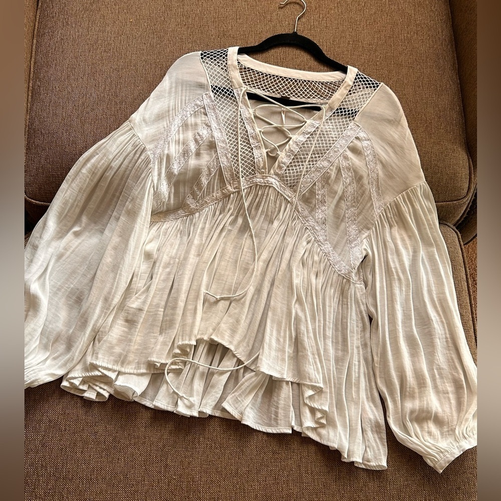 Free People Don't Let Go White Boho Embroidered Blouse S - Picture 3 of 7